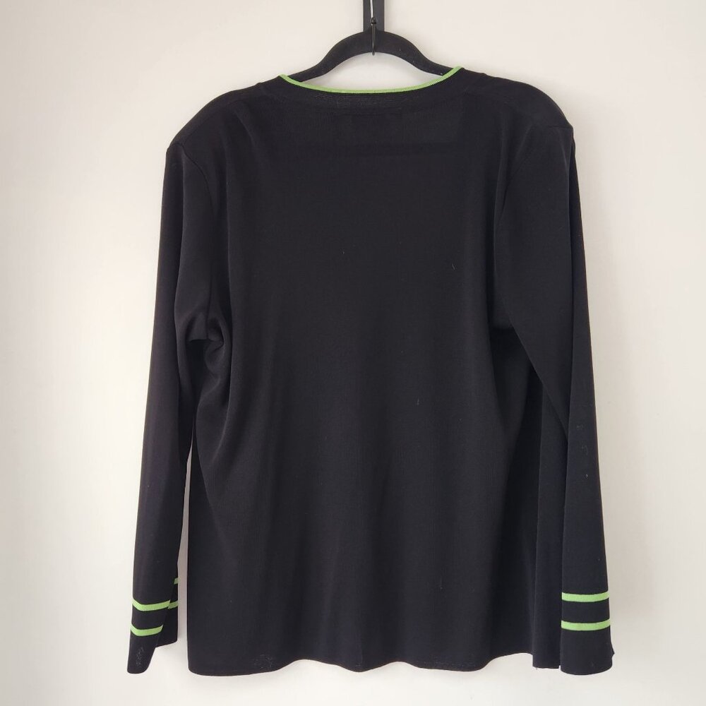 Misook 2 Piece Sweater Set Green Black Sleeveless Blouse Cardigan Sweater M-L - Picture 2 of 7